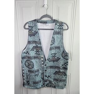Vintage Chicos Design Button Vest Size 1 Medium abstract Native American Tribal